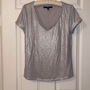 White House Black Market Size Small Silver V Neck Shirt